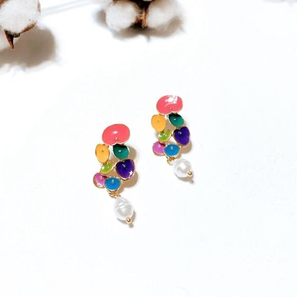 flower pearl drop earrings N305 - Picture 4 of 5